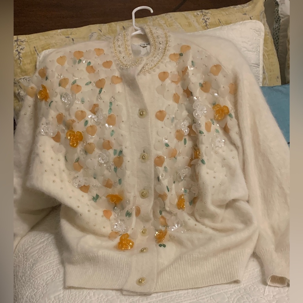VINTAGE NWT EURO EVANS FONTANA ANGORA RABBIT HAIR EMBELLISHED SWEATER SIZE MED - Picture 12 of 16
